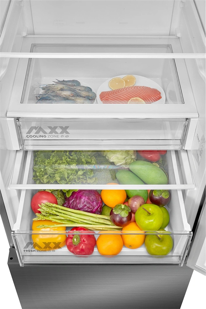 Midea MDRB600MME46 inox, alulfagyasztós, Hűtő: 313L, Fagyasztó:130L, Total No frost hűtőszekrény