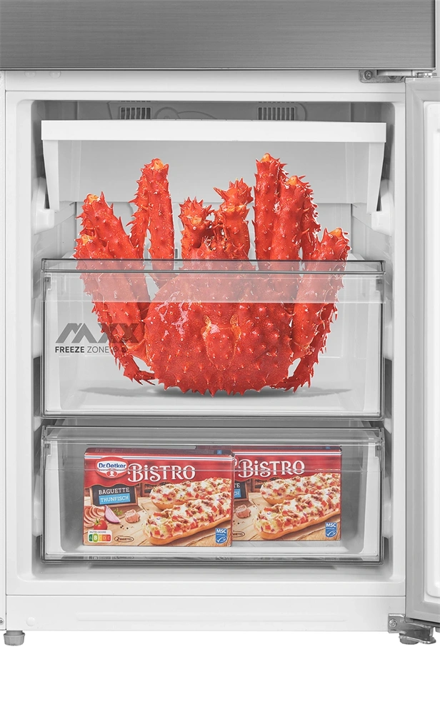 Midea MDRB600MME46 inox, alulfagyasztós, Hűtő: 313L, Fagyasztó:130L, Total No frost hűtőszekrény