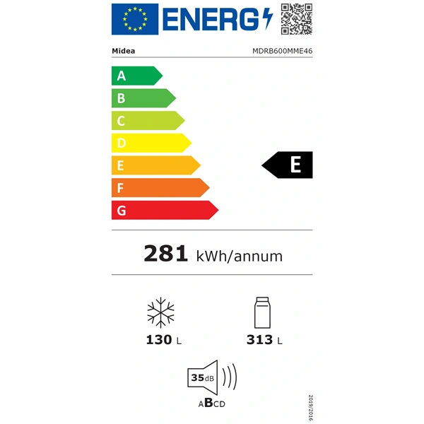 Midea MDRB600MME46 Space master inox, alulfagyasztós, Hűtő: 313L, Fagyasztó:130L, Total No frost hűtőszekrény