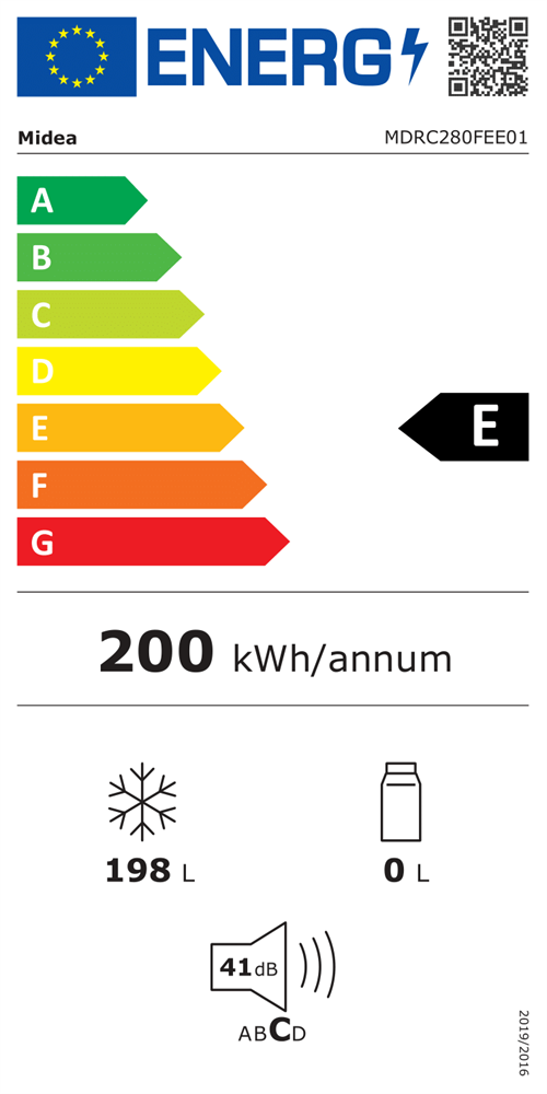Midea MDRC280FEE01 fehér, Fagyasztó:198L, fagyasztóláda
