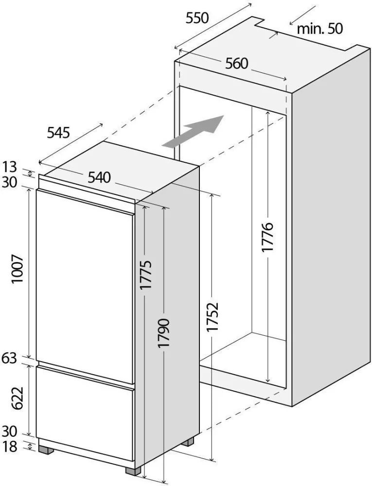Midea MDRE379FGF01 alulfagyasztós, beépíthető, Hűtő:192L, Fagyasztó:79L, hűtőszekrény