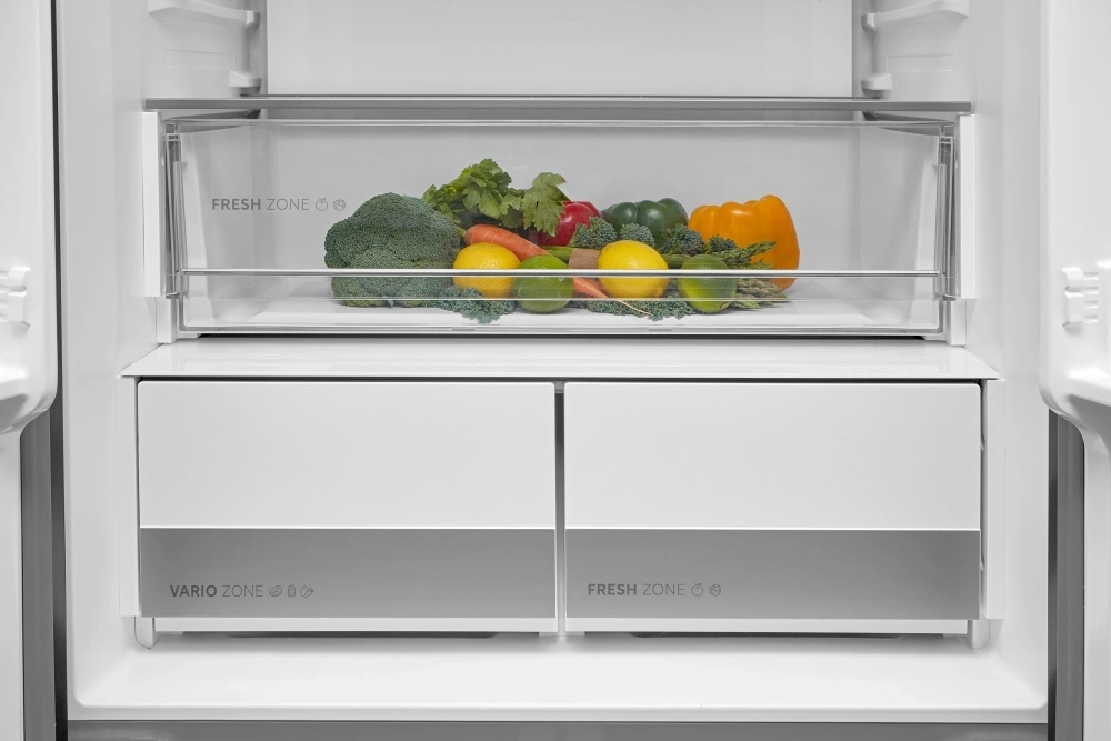 Midea MDRF600BIE70 inox, négyajtós, Hűtő:276L, Fagyasztó:159L, No frost hűtőszekrény