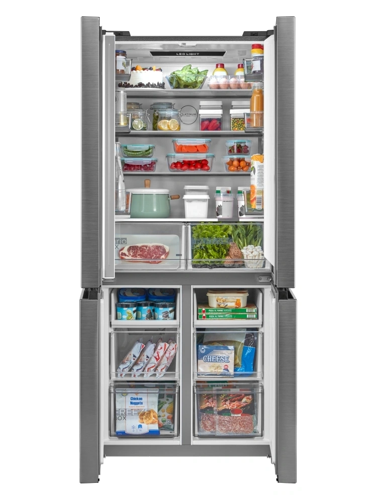 Midea MDRM691FIE46 inox, négyajtós, Hűtő:345L, Fagyasztó:170L, No frost hűtőszekrény