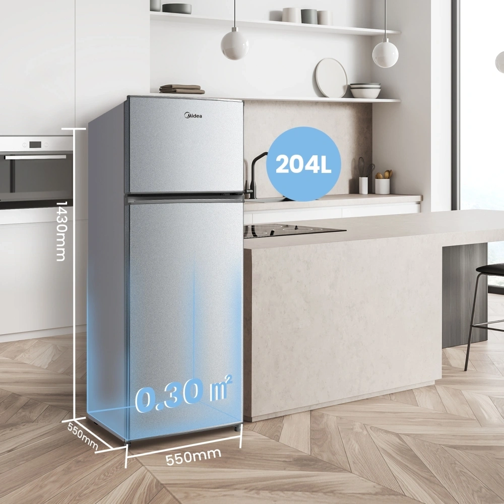 Midea MDRT294FGE50 ezüst, felülfagyasztós, Hűtő:163L, Fagyasztó:41L, No frost hűtőszekrény