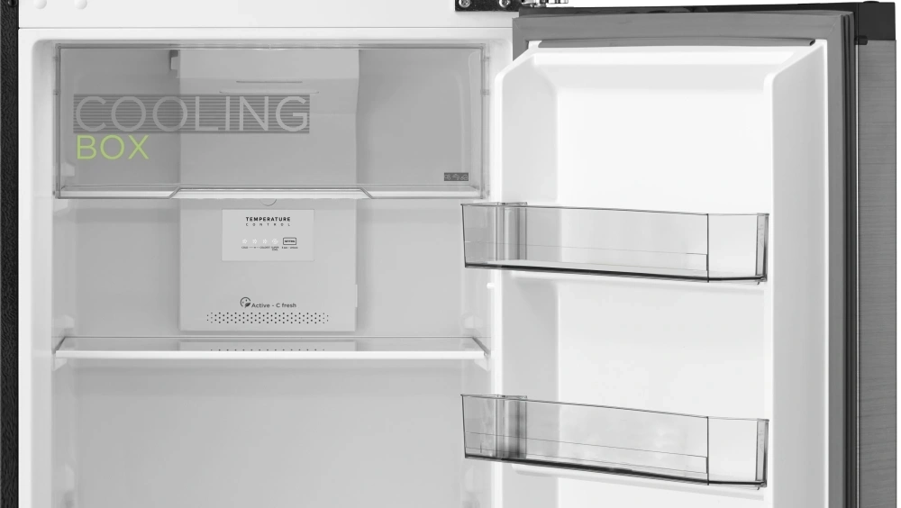 Midea MDRT385MTE46 inox, felülfagyasztós, Hűtő:206L, Fagyasztó:60L, No frost hűtőszekrény