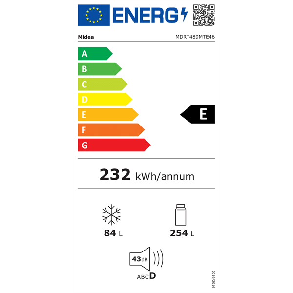 Midea MDRT489MTE46, felülfagyasztós, Hűtő:254L, Fagyasztó:84L, No frost hűtőszekrény (Újszerű)