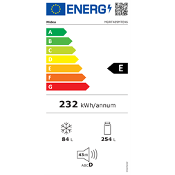 Midea MDRT489MTE46, felülfagyasztós, Hűtő:254L, Fagyasztó:84L, No frost hűtőszekrény (Újszerű)
