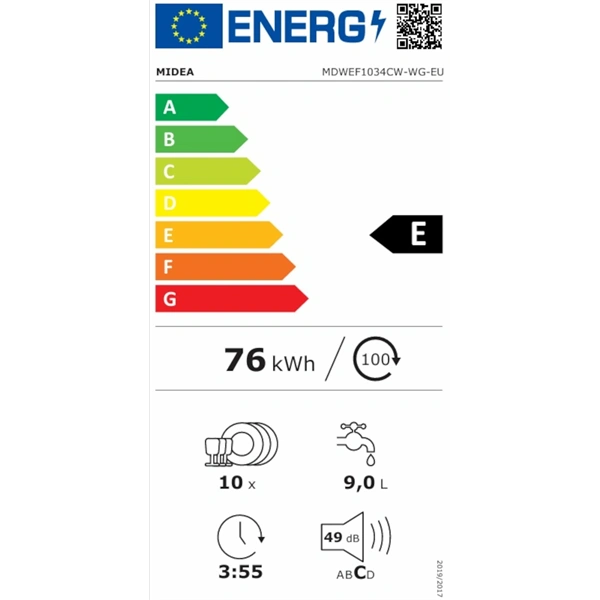 Midea MDWEF1034CW-WG-EU fehér, programok száma: 8, szabadonálló, 10 terítékes mosogatógép