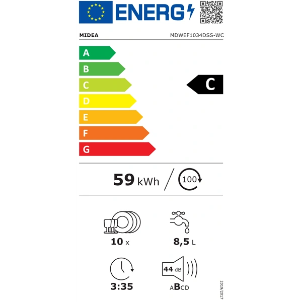 Midea MDWEF1034DSS-WC inox , programok száma: 9, szabadonálló, 10 terítékes mosogatógép