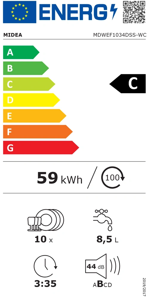 Midea MDWEF1034DSS-WC inox , programok száma: 9, szabadonálló, 10 terítékes mosogatógép