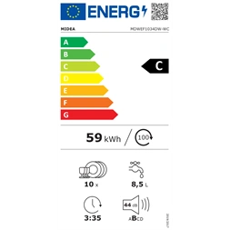 Midea MDWEF1034DW-WC fehér, programok száma: 9, szabadonálló, 10 terítékes mosogatógép