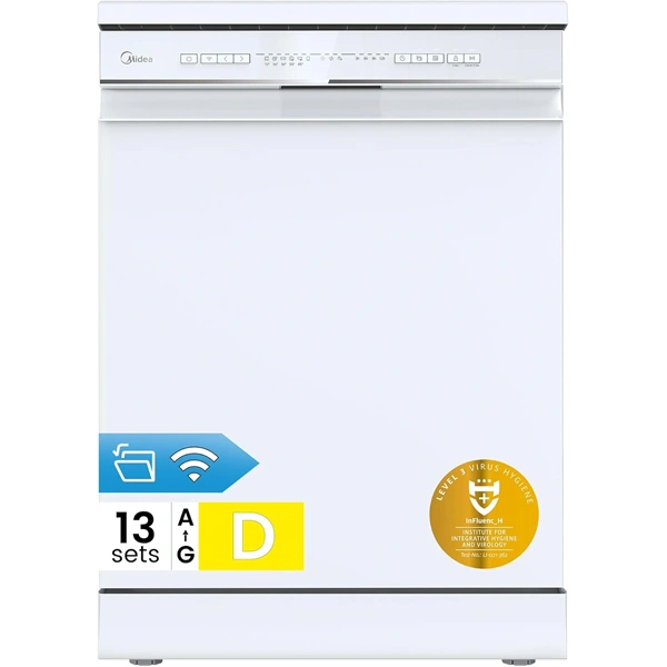 Midea MDWPF1333CW-WD-EU fehér programok száma: 8, szabadonálló, 13 terítékes mosogatógép