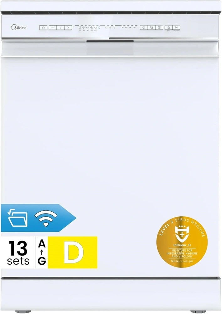Midea MDWPF1333CW-WD-EU fehér programok száma: 8, szabadonálló, 13 terítékes mosogatógép