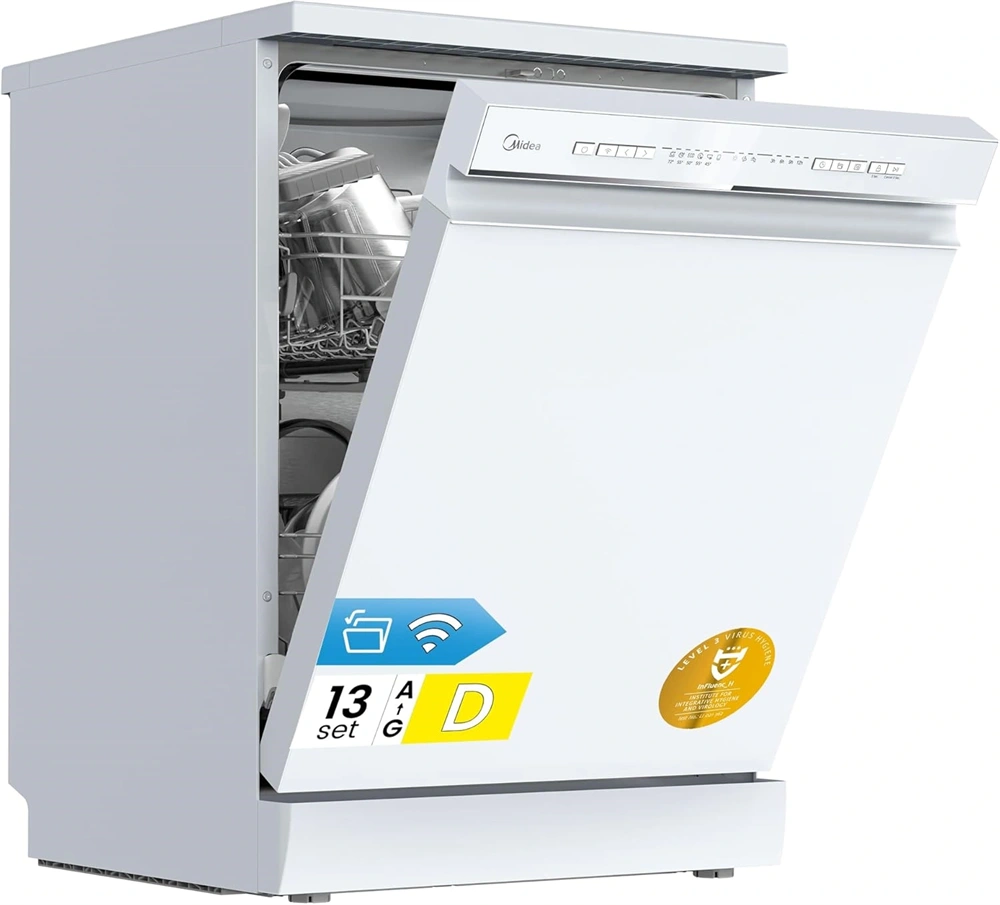 Midea MDWPF1333CW-WD-EU fehér programok száma: 8, szabadonálló, 13 terítékes mosogatógép