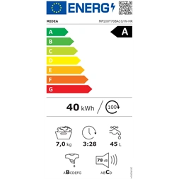 Midea MF100T70BA10/W-HR fehér, felültöltős, max.1200ford., 7 kg, mosógép