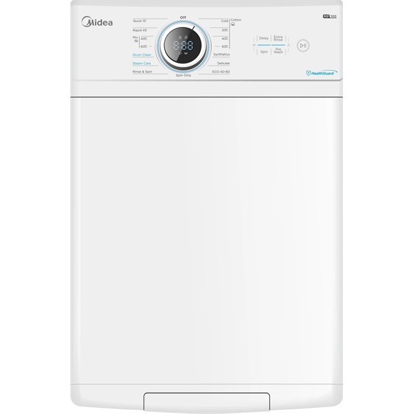 Midea MF100T80B/W-HU fehér, felültöltős, max.1250ford., 8 kg, mosógép (Újszerű)