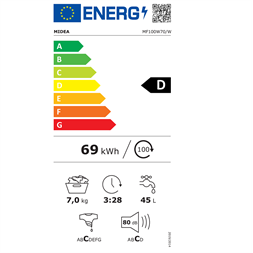 Midea MF100W70/W-HU fehér, elöltöltős, keskeny, max.1200ford., 7 kg, mosógép (Újszerű)