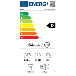 Midea MF110W60/W-HR fehér,elöltöltős, max.1000ford., 6kg, mosógép