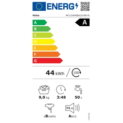 Midea MF110W90BA10/W-HR fehér,elölltöltős, max.1400ford., 9kg, mosógép