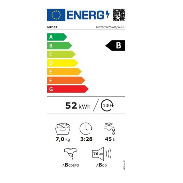 Midea MF200W70WB/W-HU fehér, elöltöltős, max.1400ford., 7 kg, mosógép (Újszerű)