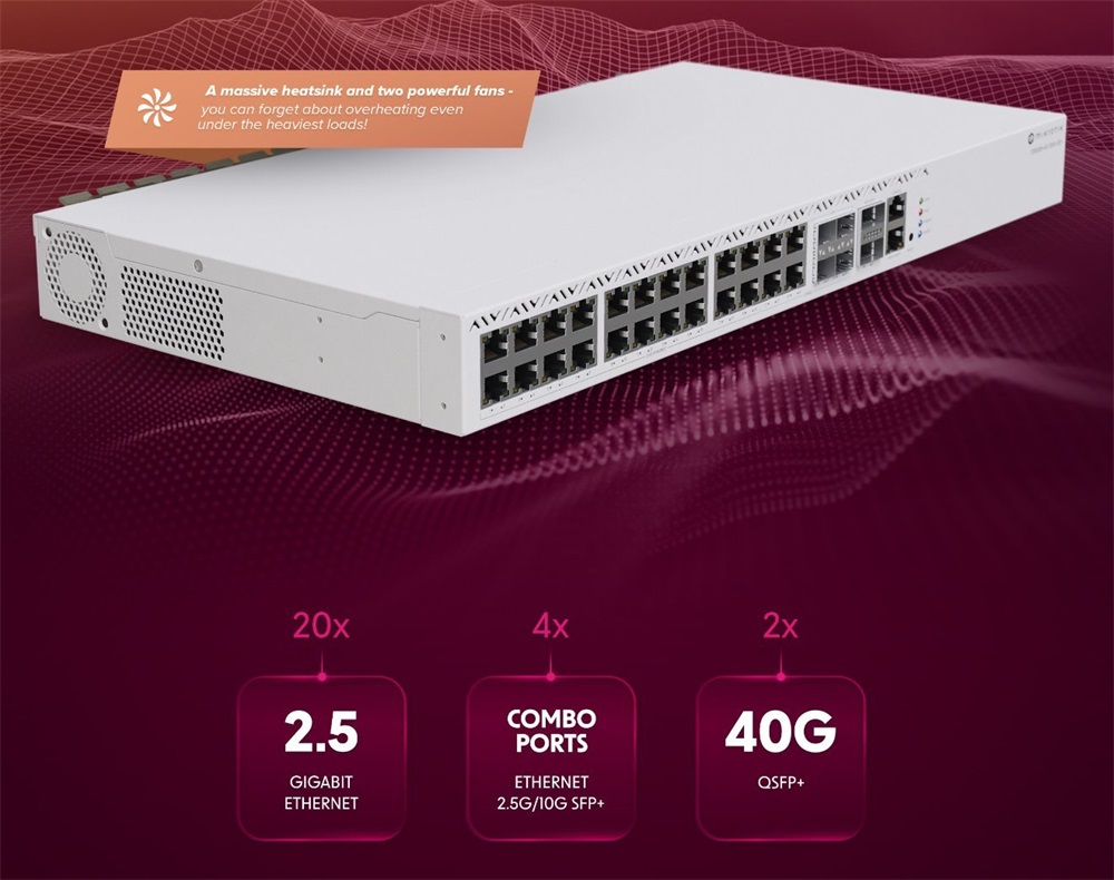 MikroTik CRS326-4C+20G+2Q+RM 1U 19" 20x2.5GbE Multi-Gigabit LAN 4x10GbE RJ45/SFP+ 2xQSFP+ port Cloud Router Switch