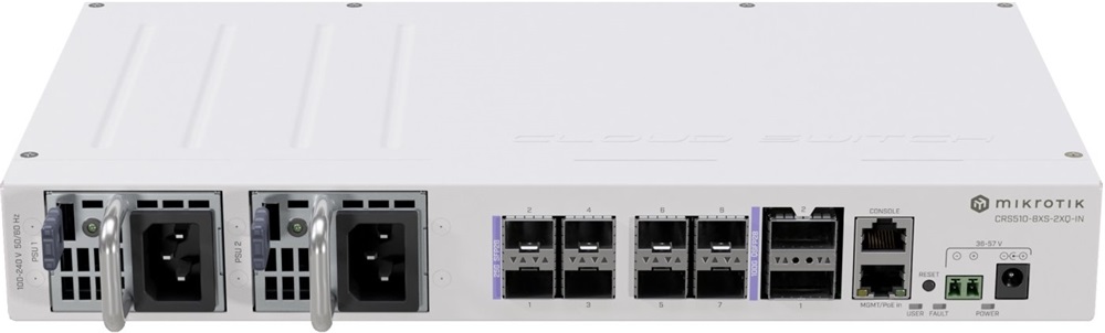 MikroTik CRS510-8XS-2XQ-IN L5 1xFE LAN, 2x 100G QSFP28, 8x25G SFP28 port Cloud Router Switch