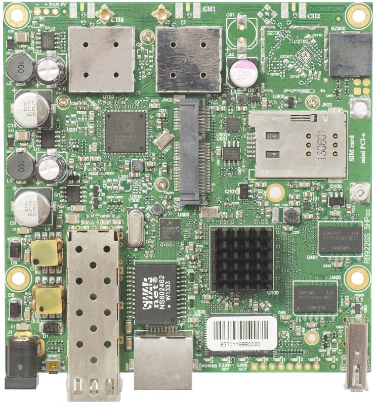 MikroTik RouterBOARD 922UAS-5HPacD 1xGbE LAN, USB, 1xSFP, miniPCIe, SIM slot, 5GHz 802.11 a/c beépített rádióval