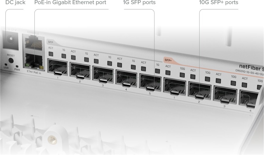 MikroTik netFiber 9 CRS310-1G-5S-4S+OUT 1xGbE LAN, 5xGbE SFP, 4x SFP+ port kültéri Cloud Router Switch