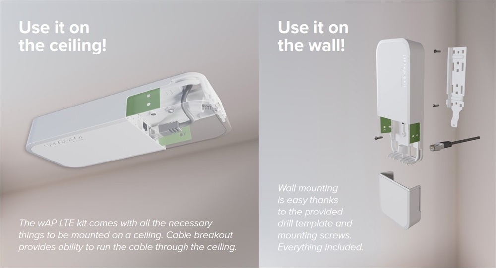 MikroTik wAPR-2nD&EC200A-EU wAP LTE kit 1xFE LAN port kültéri WiFi accesspoint, beépített LTE modemmel