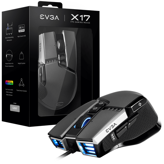 EVGA X17 Gaming egér - RGB - Szürke