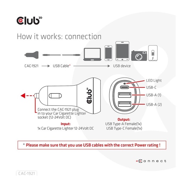 NBT Club3D Notebook / Laptop Car Charger 36 Watt - autós töltő