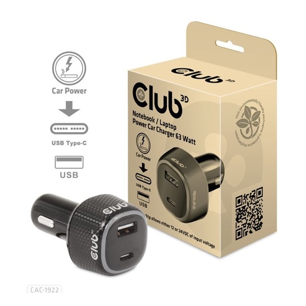 NBT Club3D Notebook / Laptop Car Charger 63 Watt - autós töltő
