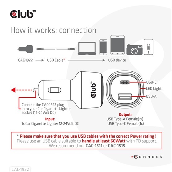 NBT Club3D Notebook / Laptop Car Charger 63 Watt - autós töltő