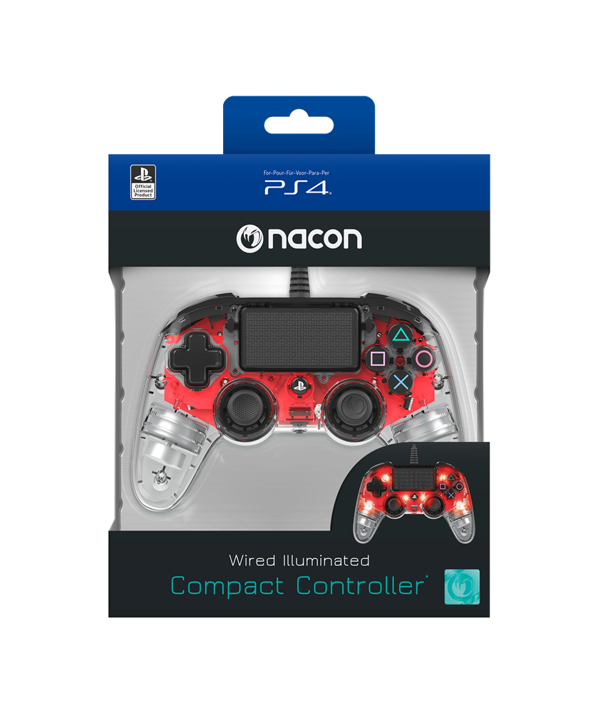 Nacon 2804955 Compact PS4 vezetékes átlátszó-halványpiros kontroller