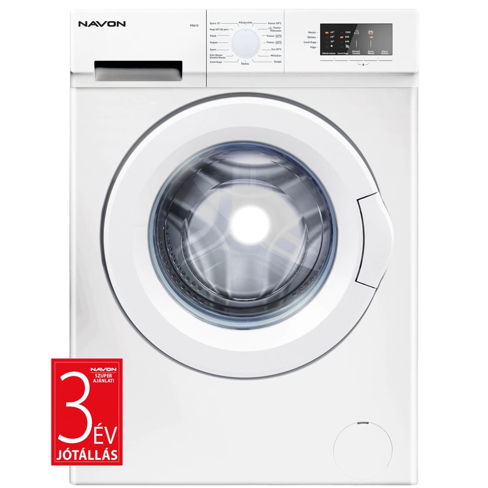 Navon WPR 610AA fehér, elöltöltős, max.1000ford., 6 kg, mosógép