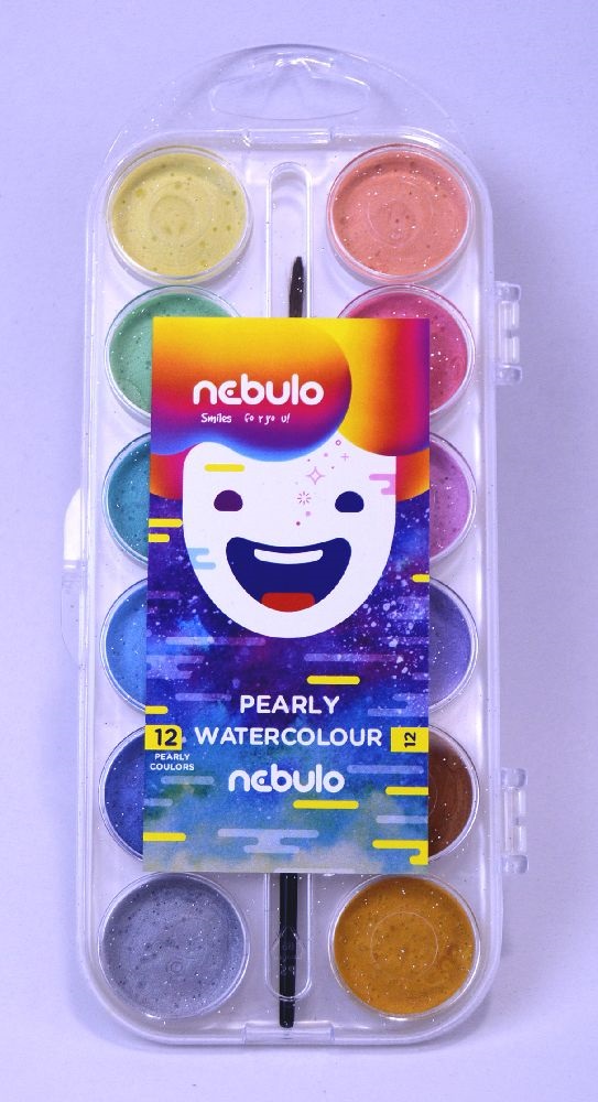 Nebulo 12 gyöngyszínű ecsetes 30 mm-es vízfesték készlet