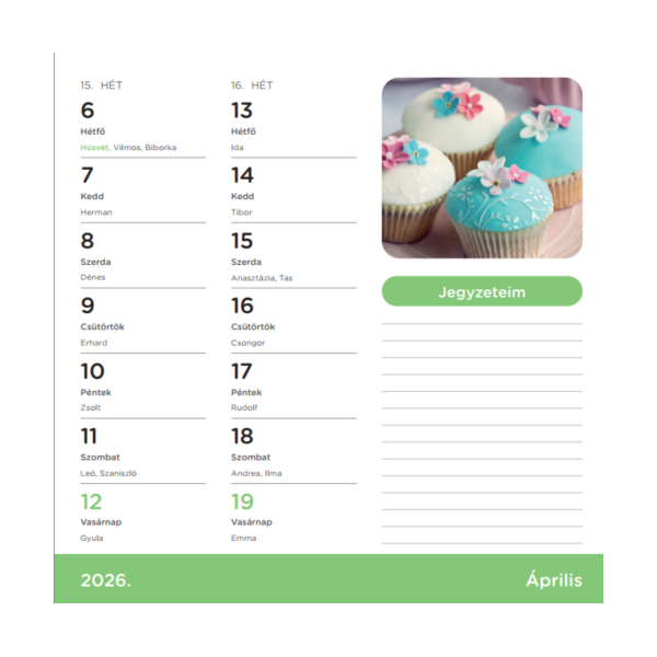 Nebulo Sütemények 2026 2 heti mágneses naptár