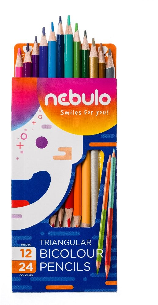 Nebulo kétvégű háromszögletű 12/24 színesceruza készlet