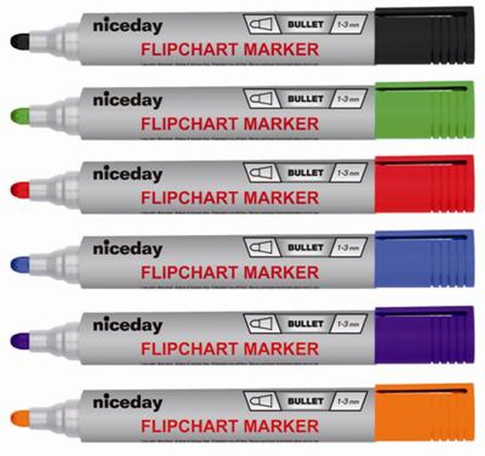Niceday kerek hegyű 6db-os flipchart marker készlet