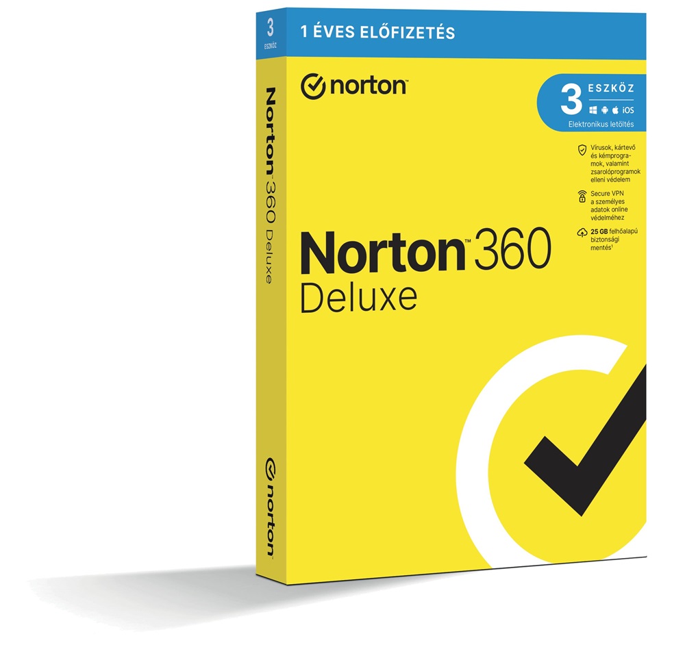 Norton 360 Deluxe 25GB HUN 1 Felhasználó 3 gép 1 éves dobozos vírusirtó szoftver