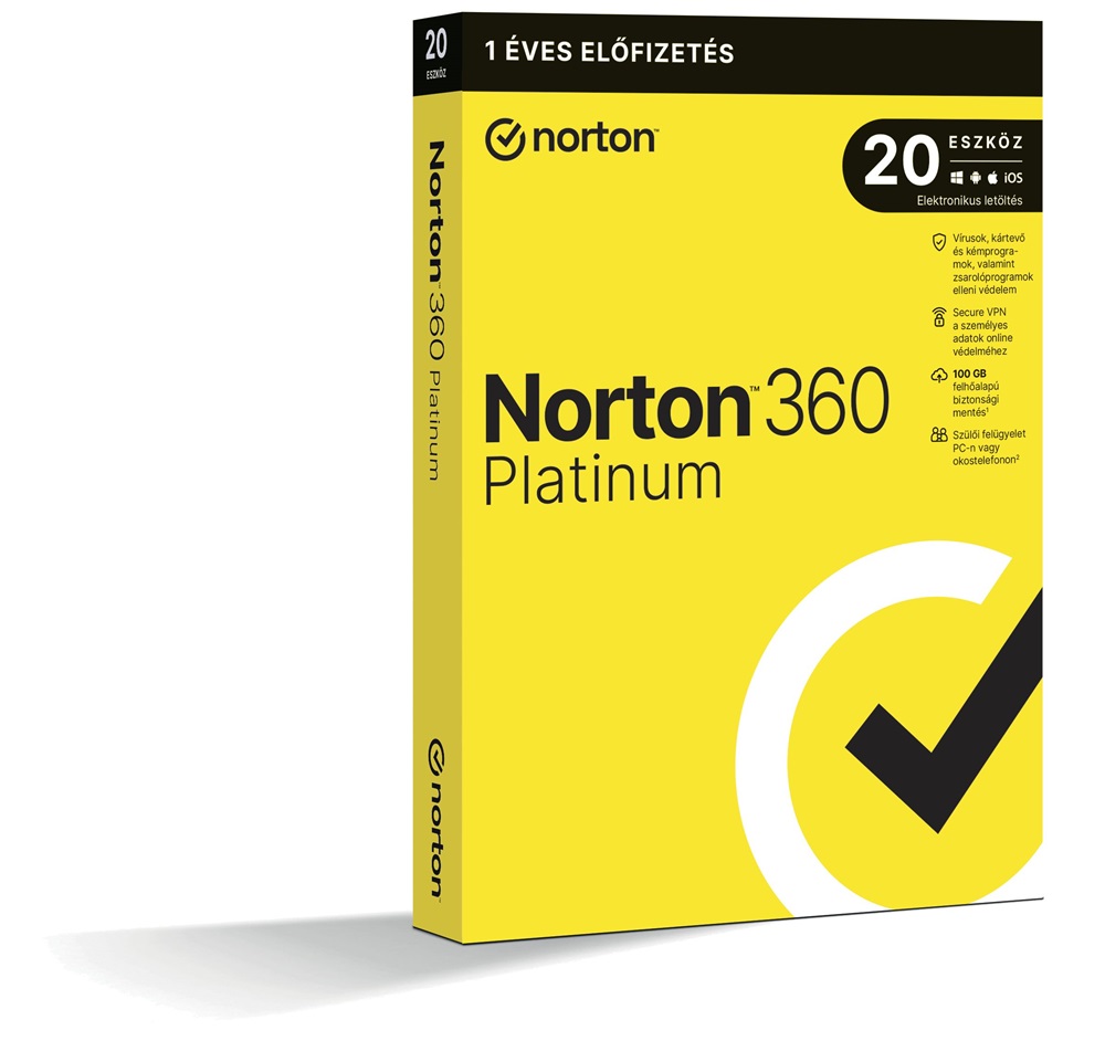 Norton 360 Platinum 100GB HUN 1 Felhasználó 20 gép 1 éves dobozos vírusirtó szoftver