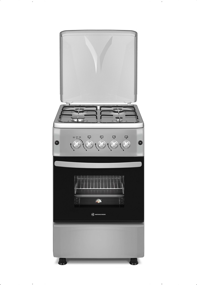 Novacook F5S40G2 INX inox, szabadonálló, gáz, főzőzóna: 4, sütő:54L, tűzhely