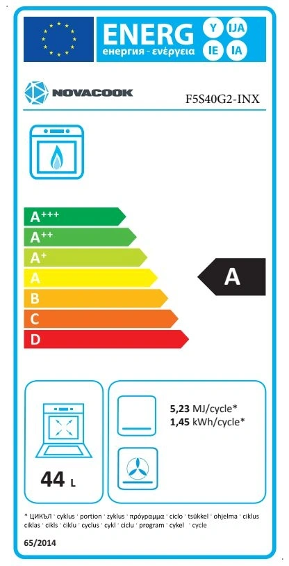 Novacook F5S40G2 INX inox, szabadonálló, gáz, főzőzóna: 4, sütő:54L, tűzhely (Újszerű)