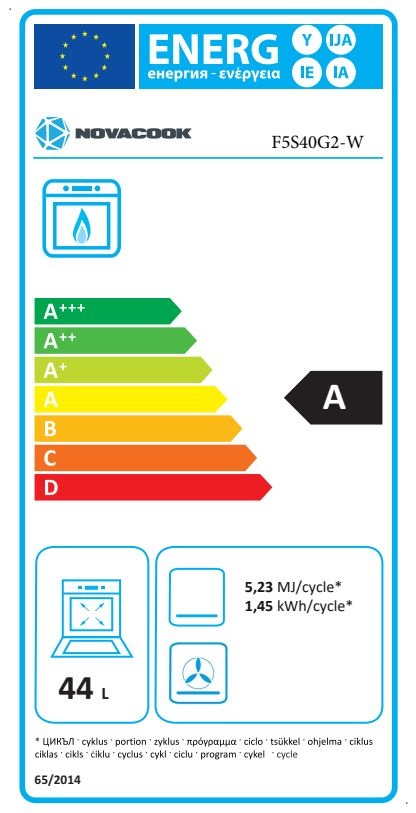 Novacook F5S40G2 W fehér, szabadonálló, gáz, főzőzóna: 4, sütő:57L, tűzhely