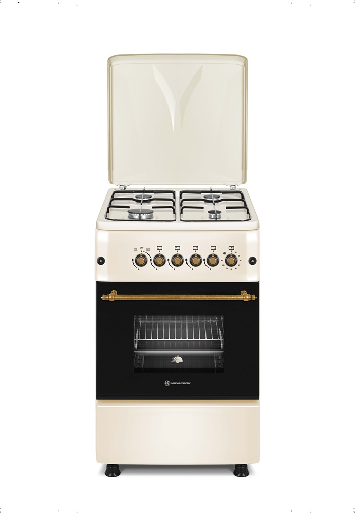 Novacook F5S40G2 bézs, szabadonálló, gáz, főzőzóna: 4, sütő:54L, retro tűzhely