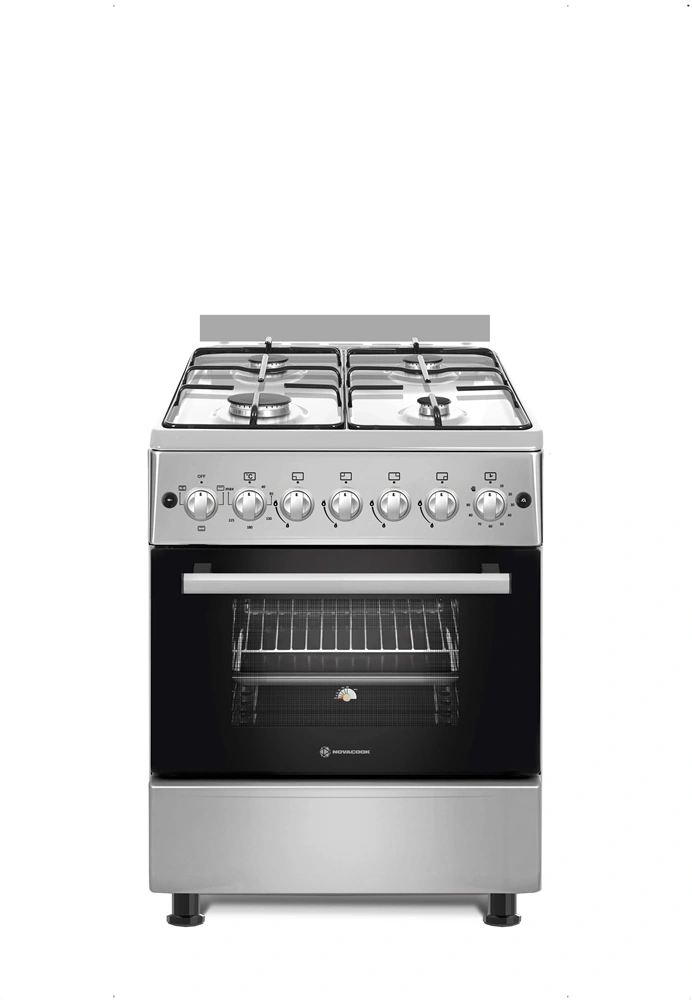Novacook F6B40EF INX inox, szabadonálló, gáz, kombinált, főzőzóna: 4, sütő:66L, grill, tűzhely (Újszerű)