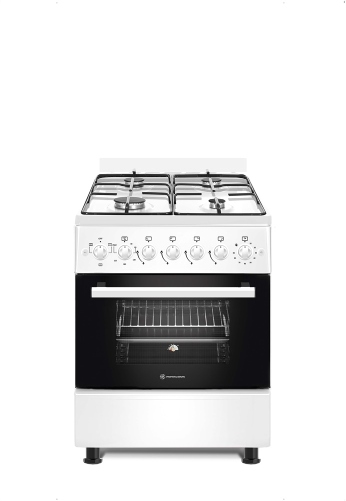 Novacook F6B40EF W fehér, szabadonálló, gáz, kombinált, főzőzóna: 4, sütő:66L, grill, tűzhely