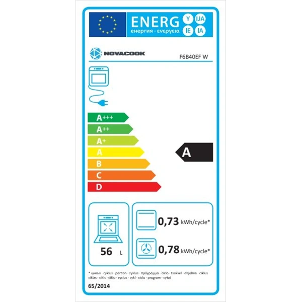 Novacook F6B40EF W fehér, szabadonálló, gáz, kombinált, főzőzóna: 4, sütő:66L, grill, tűzhely (Újszerű)