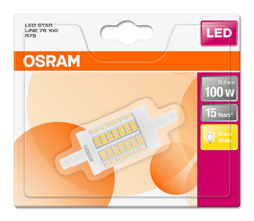 Osram Star műanyag búra/11,5W/1521lm/2700K/R7s LED ceruza
