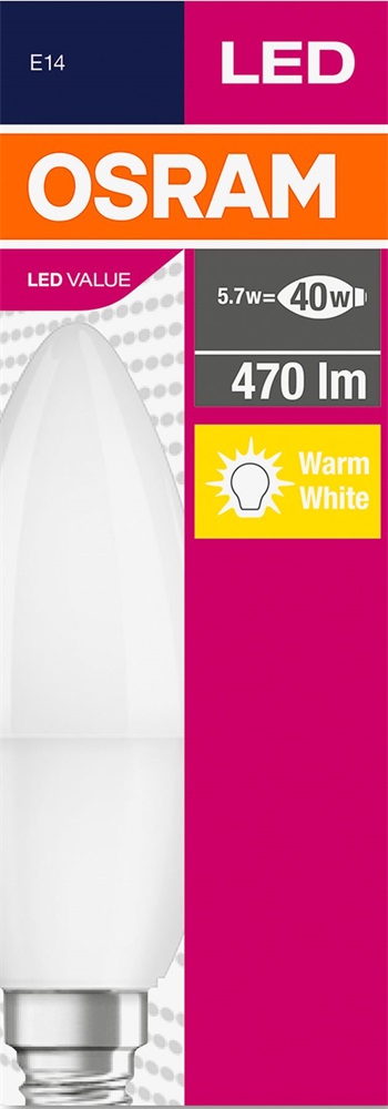 Osram Value opál búra/5,5W/470lm/2700K/E14 LED gyertya izzó